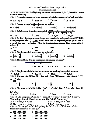 Đề thi thử Toán Lớp 8  Học kì 2